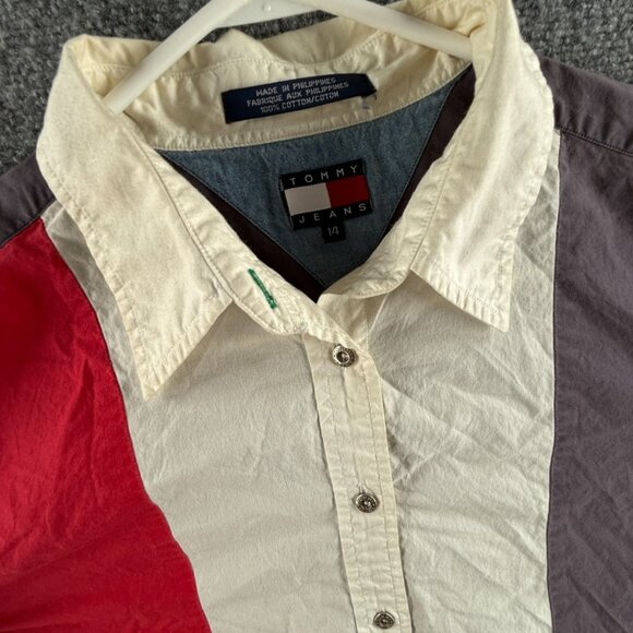 VTG Tommy Hilfiger Women Colorblock Button Up Shirt Size 14 Colorful Y2K 90s - Picture 8 of 16